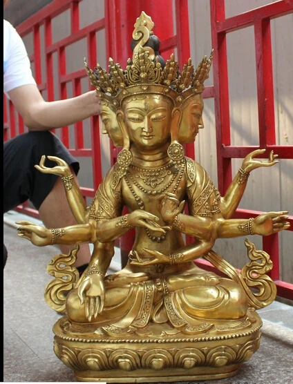 

wan671003+++32" Tibet Bronze Gilt 4 Head Face 8 Arms Ushnishavijaya Namgyalma Buddha Statue