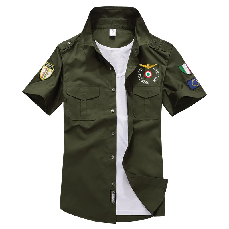 

summer outdoor mens cotton Military shirt High Quality Solid color Short sleeve hiking shirt Air Force One pilot camping shirt