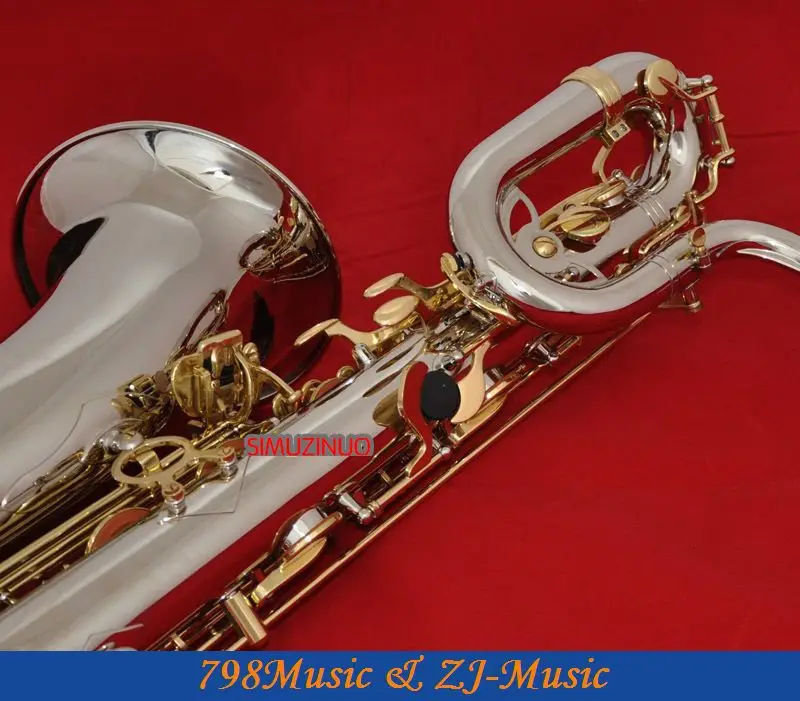 Поддержка Профессиональный никелированный и лак Золотой баритон-саксофон Sax High F# кожаный чехол