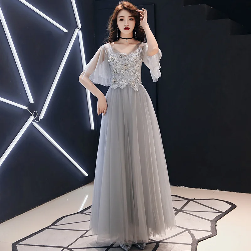 

Sexy Women Robe De Soiree Slim Dress Ever Pretty Ruffles Chiffon Party Dresses Elegant V-neck Flower Gown Abendkleider 2019