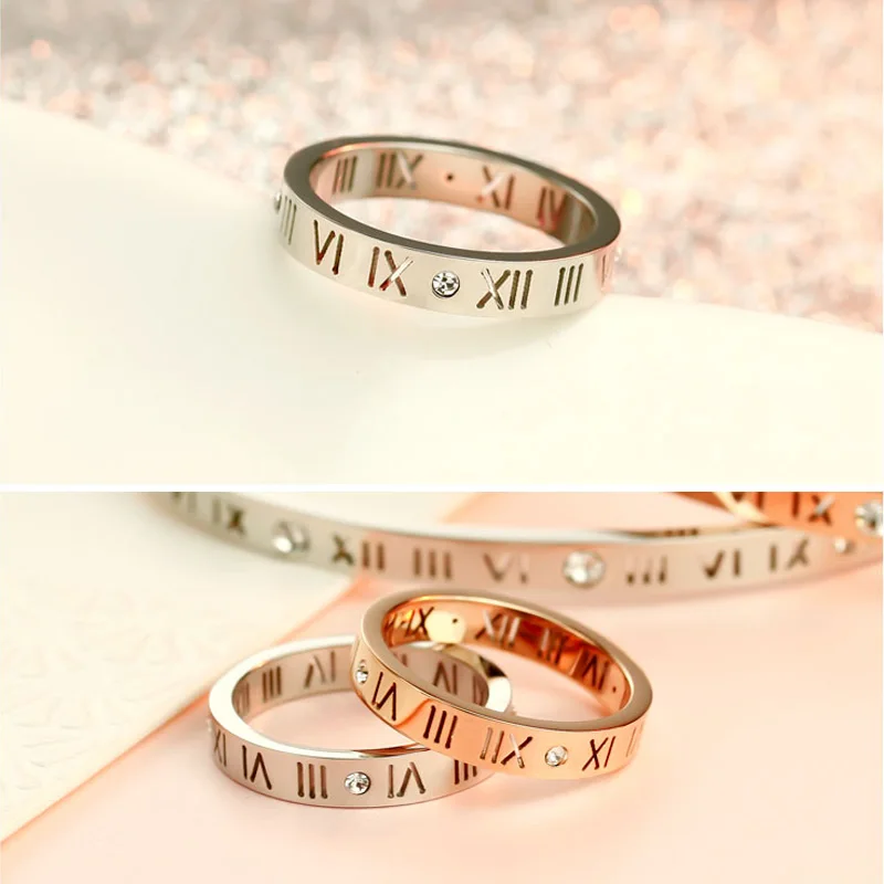 2017 Fashion Delicate Gold Color Roman Numerals Rings for Women and Men Couple Wedding Rings Wholesale Fine Jewelry Lover Rings