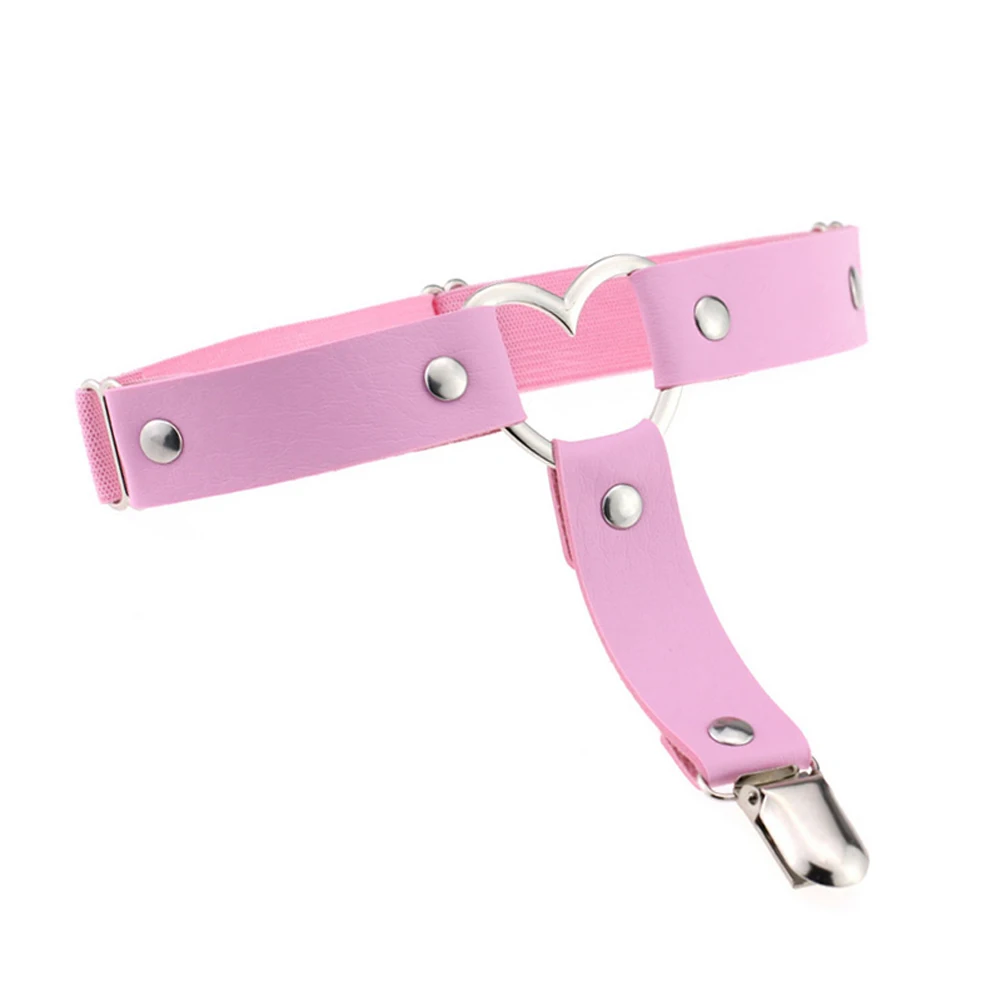 Пикантные Для женщин с заклепками «любящее сердце» ног Подвязки для женщин с заклепками в стиле Панк гот, Харадзюку, бандажный пояс сделанный вручную кольцо подвязки подарок FS99 - Цвет: Розовый
