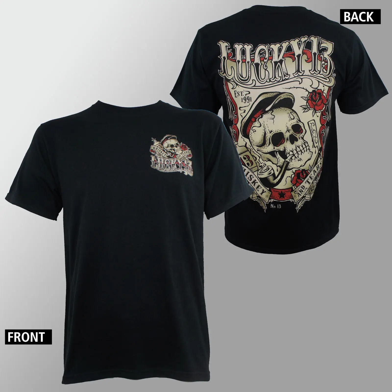 

Authentic LUCKY 13 Whiskey and Tears Skull T-Shirt Rockabilly NEW Newest 2018 Fashion Stranger Things T Shirt Men
