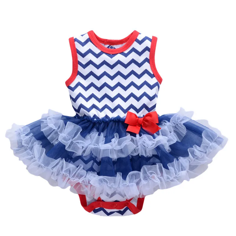 New Arrival Baby Girls Romper Patriotic America July Fourth Blue White