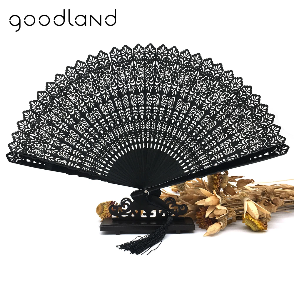  Free Shipping 5pcs Black Bamboo Trim Hollow Out Hand Folding Fans Wedding Invitations Deco Mariage  - 32820861639