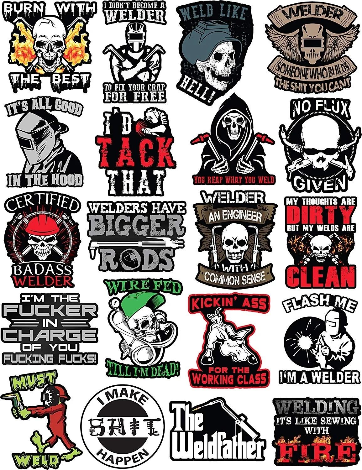 

For 20 Welding Stickers Welding Hood Tool Box Stickers Adults Badass Welder Stickers Including Flux, Rods, Hood Flash Fire Welds