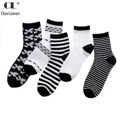 CherLemon 5 пар/партия Демисезонный новые хлопковые носки мужские удобные дышащие носки экипажа Мужской Повседневное белый и черный геометрия