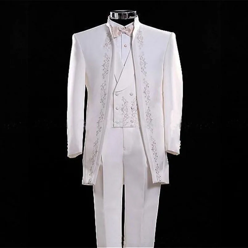 Мужские дизайнерские костюмы модный мужской костюм белый Вышивка Жениха Лучший мужской костюм бальный наряд нестандартного размера