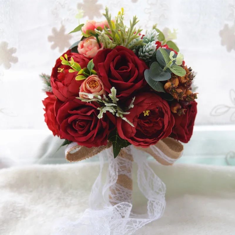 Свадебный букет ручной работы искусственный цветок «Роза» buque casamento свадебные искусственные цветы украшения 2019