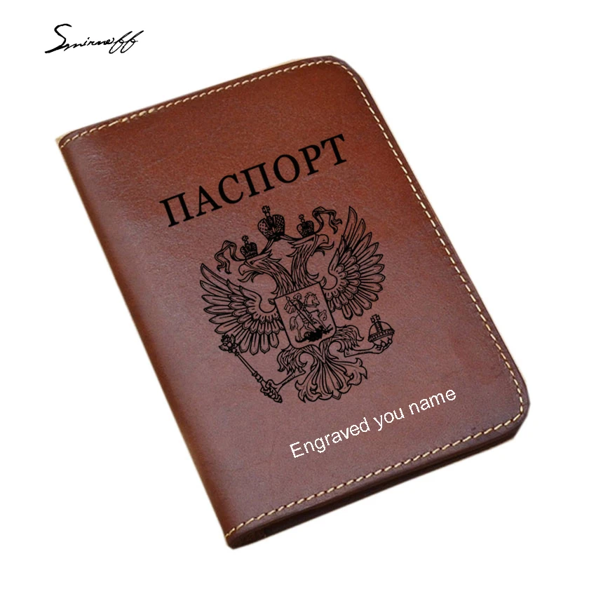 Original Genuine Leather Russian Passport Cover Multi Functional Card Holders Custom Name Travel