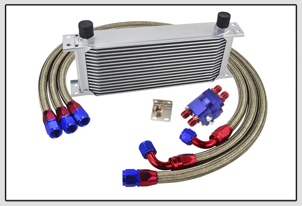 Wlr-универсальный масляный радиатор Комплект 16 рядов масляный радиатор+ адаптер масляного фильтра+ нейлоновый шланг с оплеткой из нержавеющей стали с наклейкой и коробкой PQY