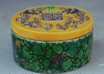 

WBY 80MM Marked China Wu Cai Porcelain JiXiang Dragon Bead Rouge Storage Box Statue