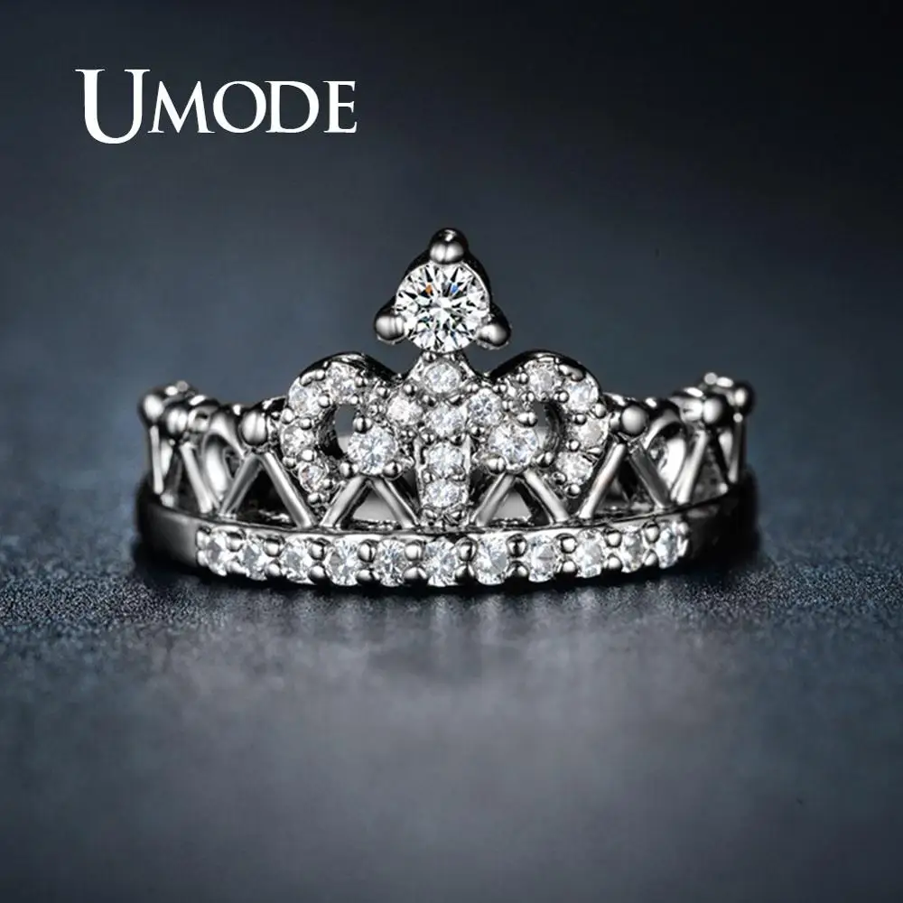 UMODE Silver Crown Rings for Women Cubic Zirconia Promise Rings Fashion Luxury Wedding Engagement Jewelry Accessories UR0217B