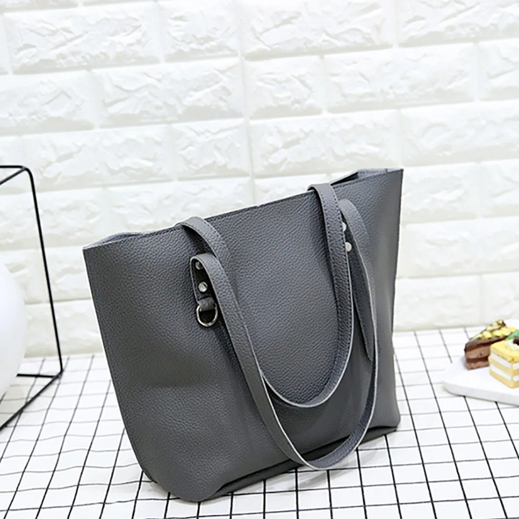 4Pcs Folding Women Big Size Handbag Tote Ladies Casual Pattern Leather Shoulder Bag+Crossbody Bag+Handbag+Wallet#3