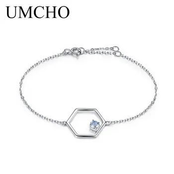 

UMCHO Natural Blue Topaz 925 Sterling Silver Bracelet For Women Blue Gemstone Silver 925 Jewelry Chains Bracelets