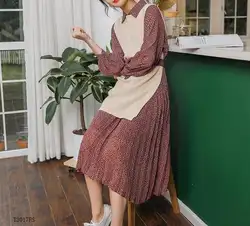 Европейский стиль 2019 Новые поступления зима весна Модная женская одежда сплошной цвет Блузка + Шифоновое Платье Повседневный костюм T3017