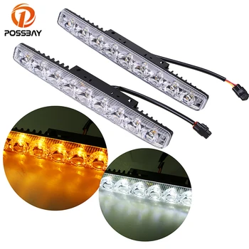 

POSSBAY Waterproof Car LED Daytime Running Lights DC 12-15V White Yellow 9000K DRL Fog Light Lamps
