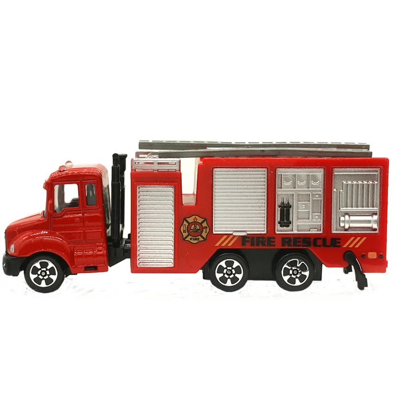 

1:64 Mini Toys Cars Model Alloy Aerial Ladder Fire Truck Engineering Car Model Display Stand Gift for Kids (L:W:H)17:4:8CM