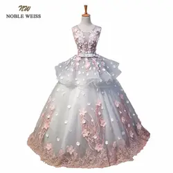 Благородный WEISS пикантные Серые платье для выпускного с аппликациями цветок лук бальное платье прозрачный тюль Пром