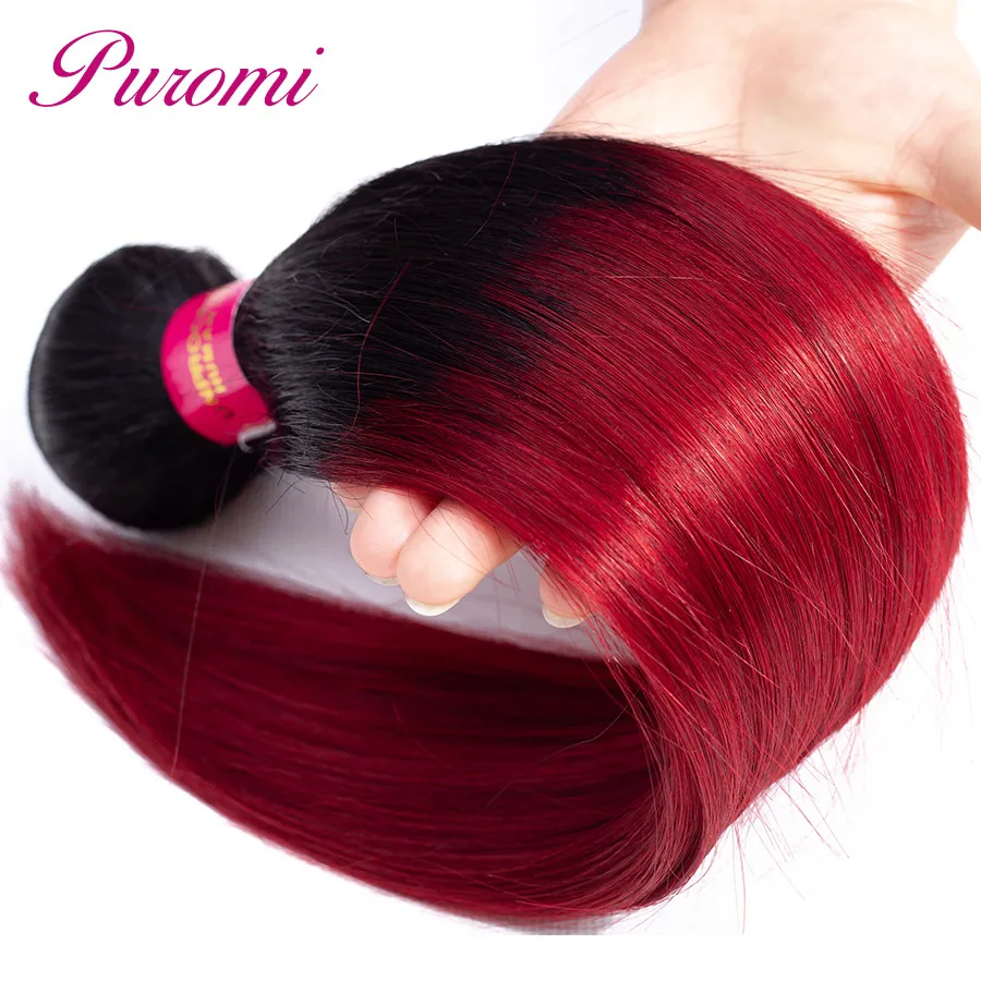 Ombre Malaysian Straight Weave Bundles 1b/burgundy 100% Remy Human Hair 3/4 pcs Puromi Hair Extensions