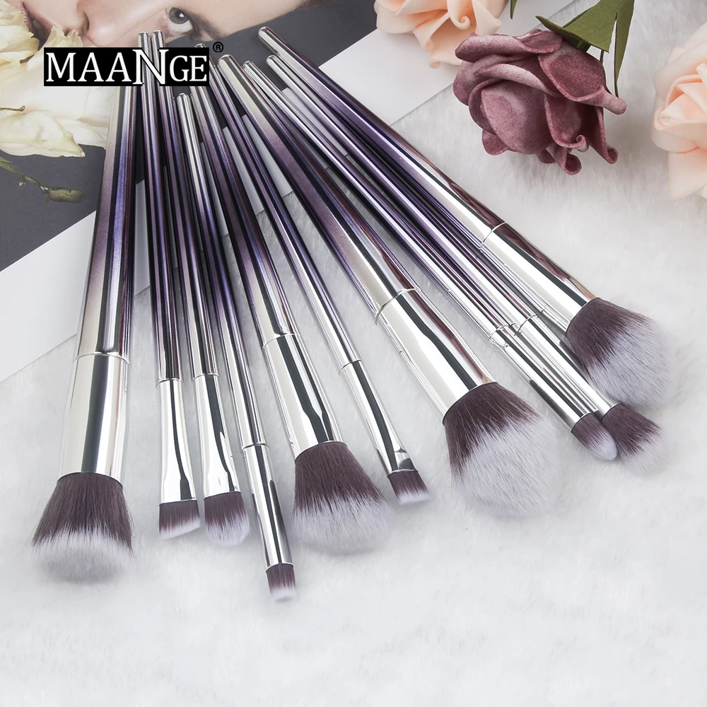 

MAANGE New 10Pcs Makeup Brush Set Powder Eyeshadow Foundation Concealer Eyebrow Blending Brush Cosmetic Tools Tool Kit Maquiagem
