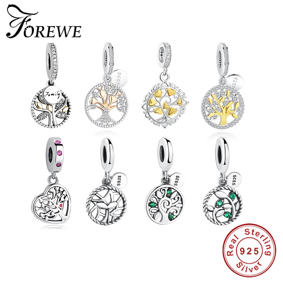 

FOREWE 100% 925 Sterling Silver Beads Crystal Tree of Life Charm Fit Original Pandora Bracelet Women Jewelry Making Accessories