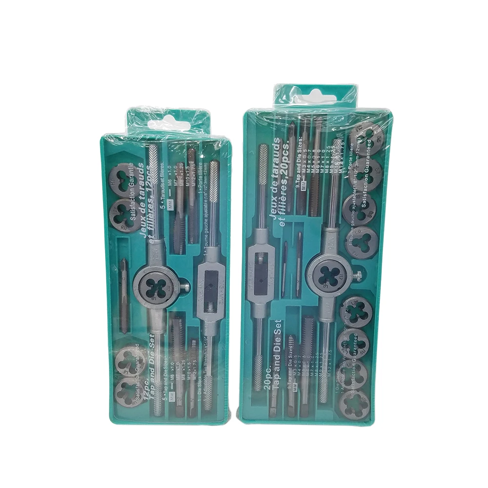 

20PC Tap & Die Set Hardware Tool Combination with Adjustable Tap Twisted 1/16-1/2 Inch Screw Thread Taps Alloy Steel Hand Tools