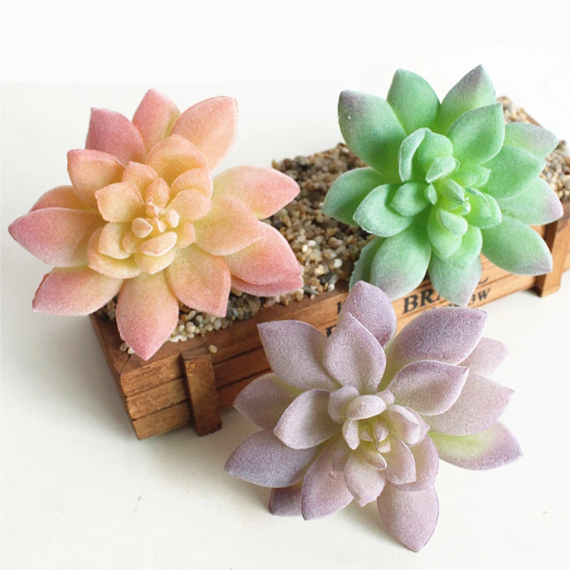 3 Colors Cute Artificial Flocking Succulents Plants Artificial Plant