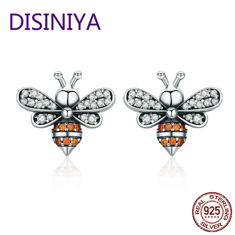 

Hot Design Real 925 Sterling Silver Cute Bees Stud Earrings for Women S925 Silver Brand Jewelry Gift CQE344