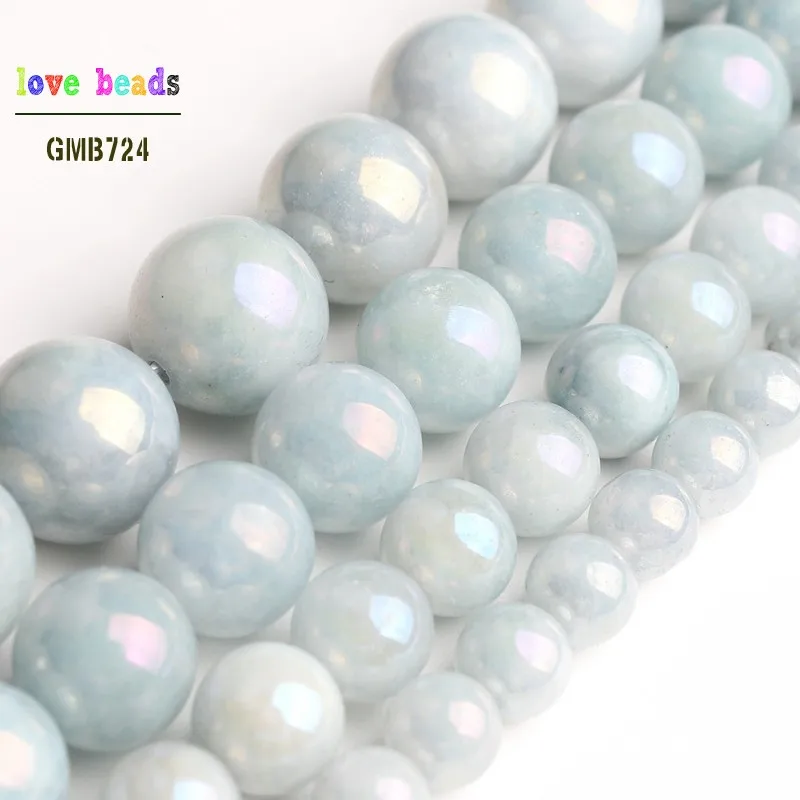 

Light Blue Beads Electroplated Stone DIY Beads for DIY Bracelet Jewelry Making Aquamarina 15" Strand 6/8/10/12mm