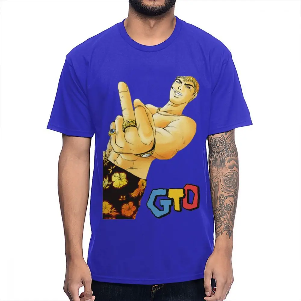 Футболка с японской мангой, отличным учителем Onizuka, Crazy GTO Eikichi Onizuka, винтажная S-6XL из чистого хлопка, футболка американского размера - Цвет: Синий