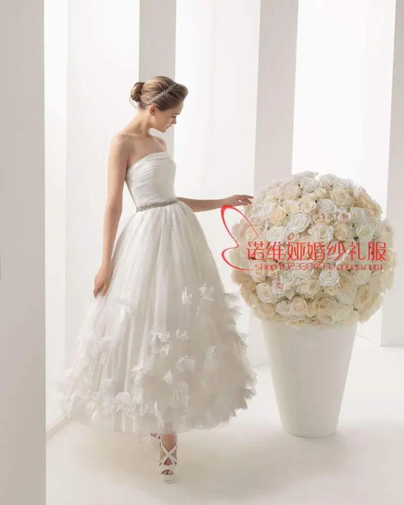 

free shipping salomon brides 2014 new fashion sexy casamento flowers crystal vestidos de noiva short wedding dresses bridal gown