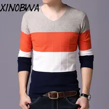 Европейский мужской весенне-осенний уличный модный полосатый трикотажный свитер с v-образным вырезом и длинными рукавами, Мужской умный Повседневный пуловер Navidad