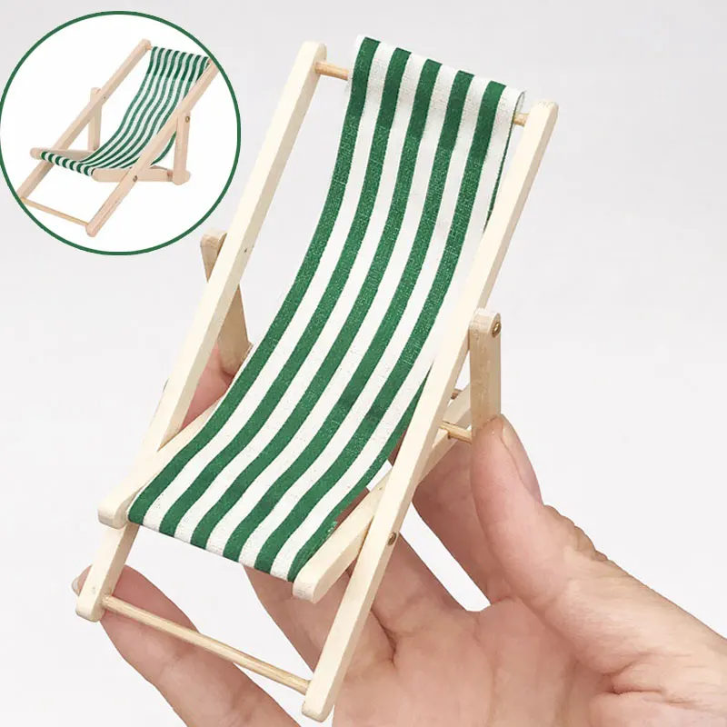 1:12 Scale Foldable Wooden Deckchair Lounge Beach Chair For Lovely Miniature For Small Dolls House Color In Green Pink Blue