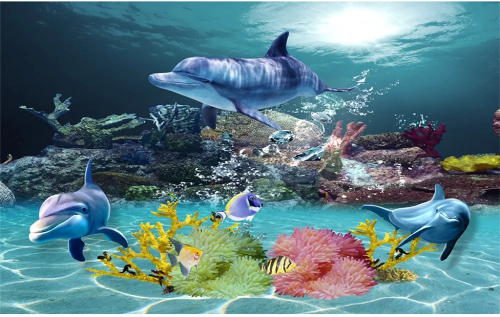 Us 16 73 38 Off Custom 3d Wallpaper Underwater World Photo Wallpaper Ocean Wall Murals Kids Bedroom Nursery Shop Wedding Home Room Decor Dolphin In