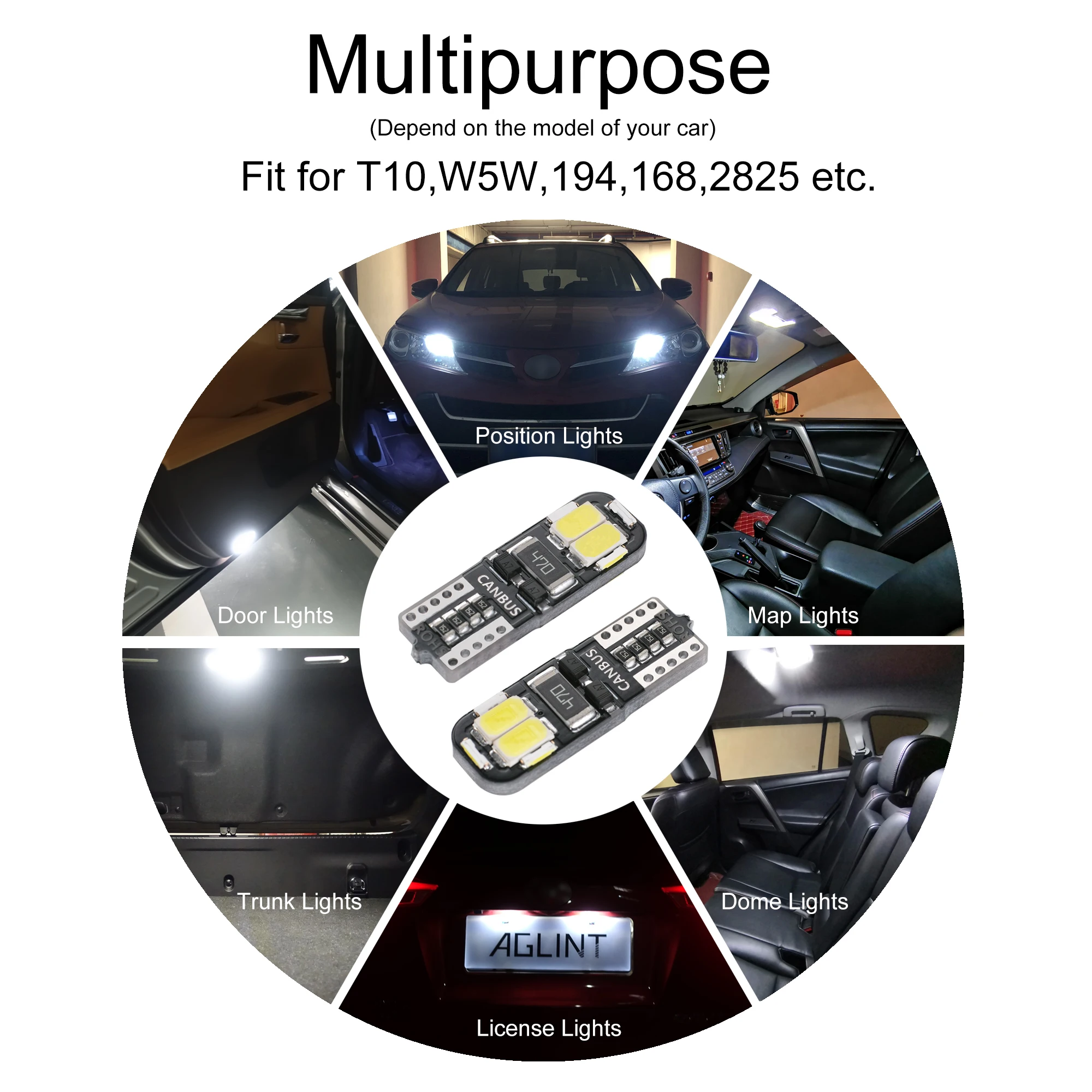 AGLINT 8 шт. T10 светодиодный CANBUS без ошибок W5W светильник 5W5 для Ford Audi Mercedes лампа чтения
