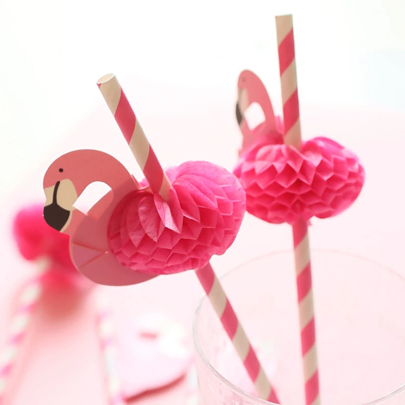 

10 PCS pink flamingo disposable 3D straw cartoon paper drinking straw for kids birthday party wedding decoration supplies