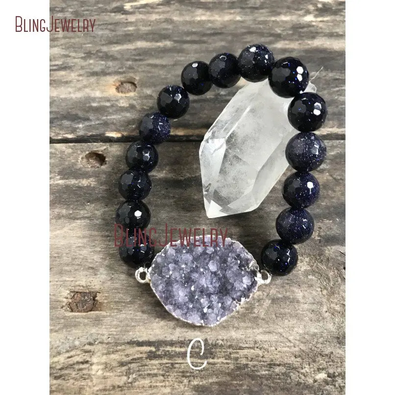 20190307-BM21018-druzy bracelet beaded stretch bracelet druzy stretch bracelet raw stone bracelet druzy jewelry blue sandstone bracelet_5