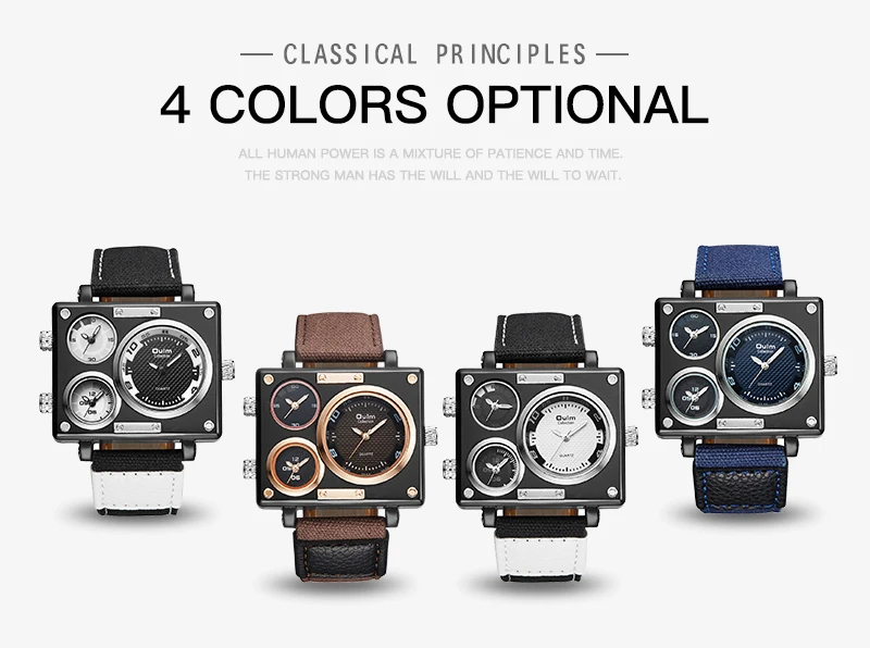 OULM Unique Fashion Quarzt Watch Men Military Sports Oversize 3 Time Zones Rectangle Wrist Watches