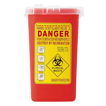 

1Pcs Tattoo Sharps Container 1L Size Medical Plastic Biohazard Needle Disposal Waste Box For Tattooing Artist Red Color