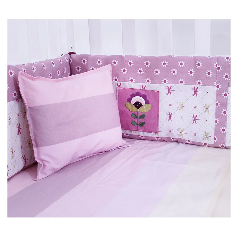 spesifikasi 4 PCS bordir ungu pembibitan, Cot set tempat tidur untuk bayi perempuan yang baru lahir, Roupa de cama, Meliputi ( bumper + selimut sheet + + bantal )