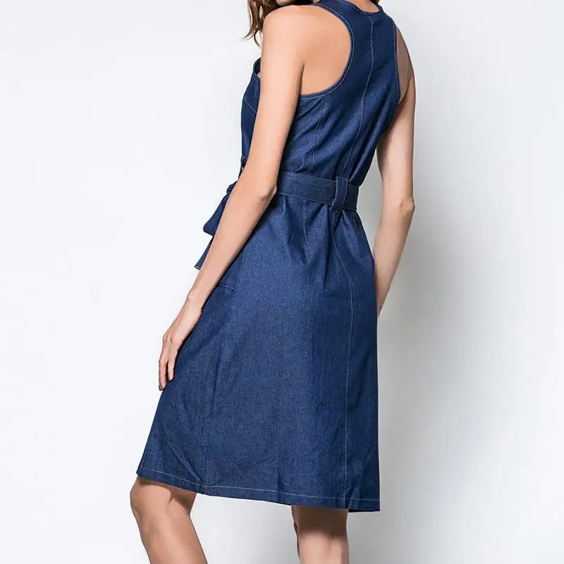 Women Dresses Round Neck Sleeveless Denim Dress 2018 Fashion Zipper With Belt A Line Jeans Dress WS5683E Women Dresses Round Neck Sleeveless Denim Dress 2018 Fashion Zipper With Belt A Line Jeans Dress WS5683E