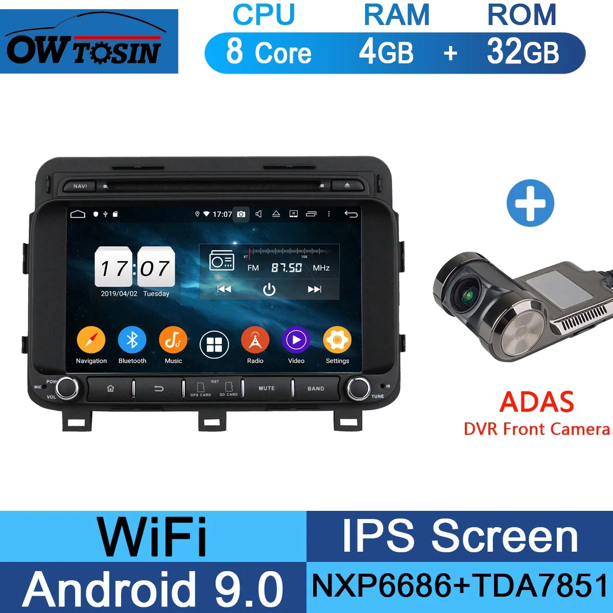 " ips 8 ядерный 4 Гб ОЗУ+ 64 Гб ПЗУ Android 9,0 Автомобильный DVD Радио gps Navi для Kia OPTIMA K5 DSP CarPlay Parrot BT стерео Adas - Цвет: 32G Adas Camera