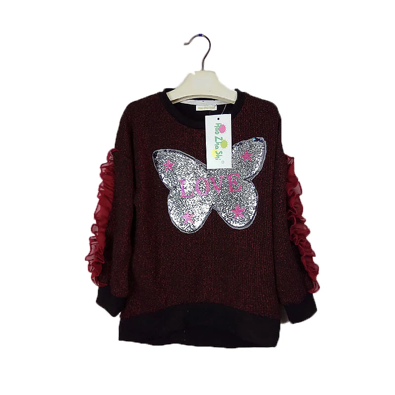 

New Girl Spring Top Long Sleeve t shirt Gilrs 9 to 12 years Convertible pattern Children Sequin Girls Clothing