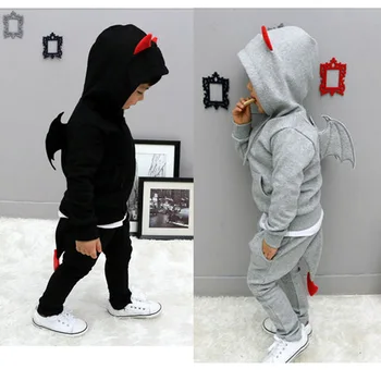 

Baby Spring and Autumn Boys Set Children's Casual Cartoon Devil Stereo Wings Cotton Sports Boy Two-piece Baby Set