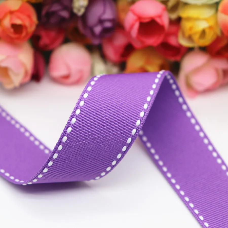 Stitch Ribbons 5 Yards 9MM/25MM/38MM White Edge Dotted Line Hair Bows DIY Crafts Handmade Accessories