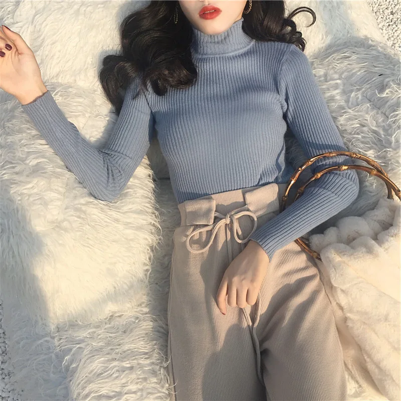 Modis вязаный Рабочий костюм женский Осень Зима 2019 новый корейский женский свитер с высоким воротом широкие брюки 2 двухсекционный комплект