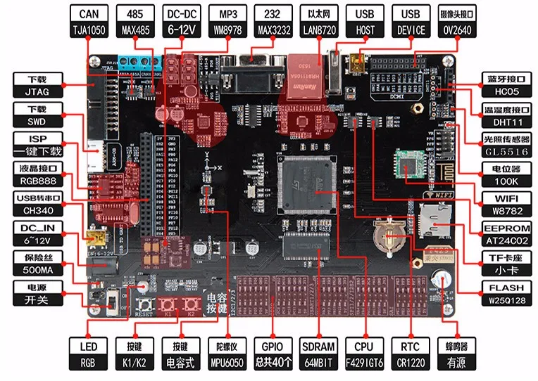 Макетная плата для STM32 макетная ARM M4 F429 встроенный Wi-Fi модуль 51 микроконтроллер |