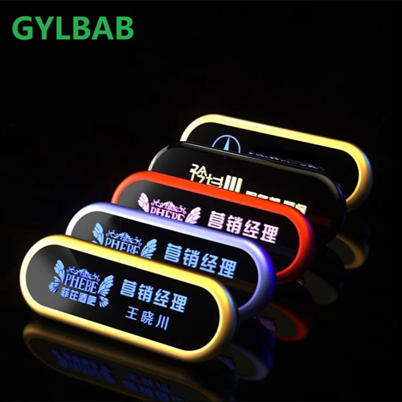 GYLBAB LED Name Tag Badge Night Light Bulb Magnet And Pin Rechargeable 