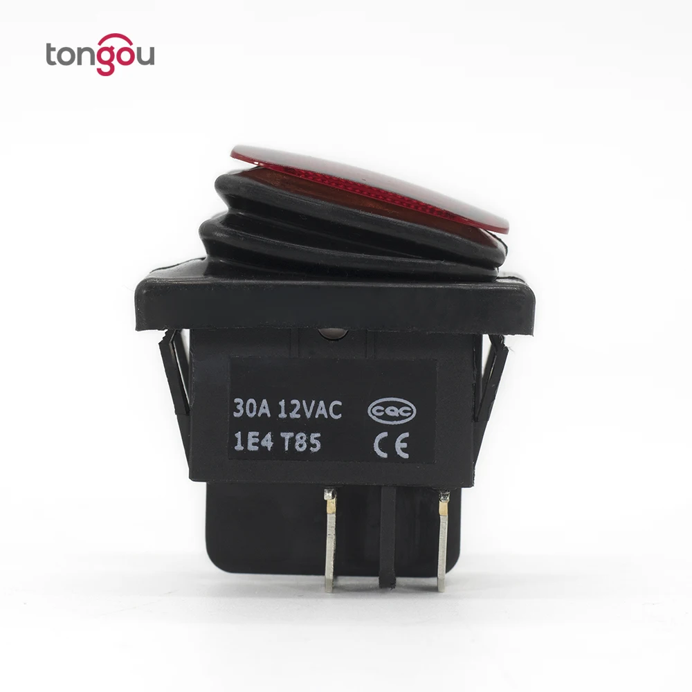 30A 4 Pin DPST IP67 t85 Sealed Waterproof Auto Boat Marine Rocker Switch with LED 6V 12V 24V 110V 220V 30x22 Heavy Duty